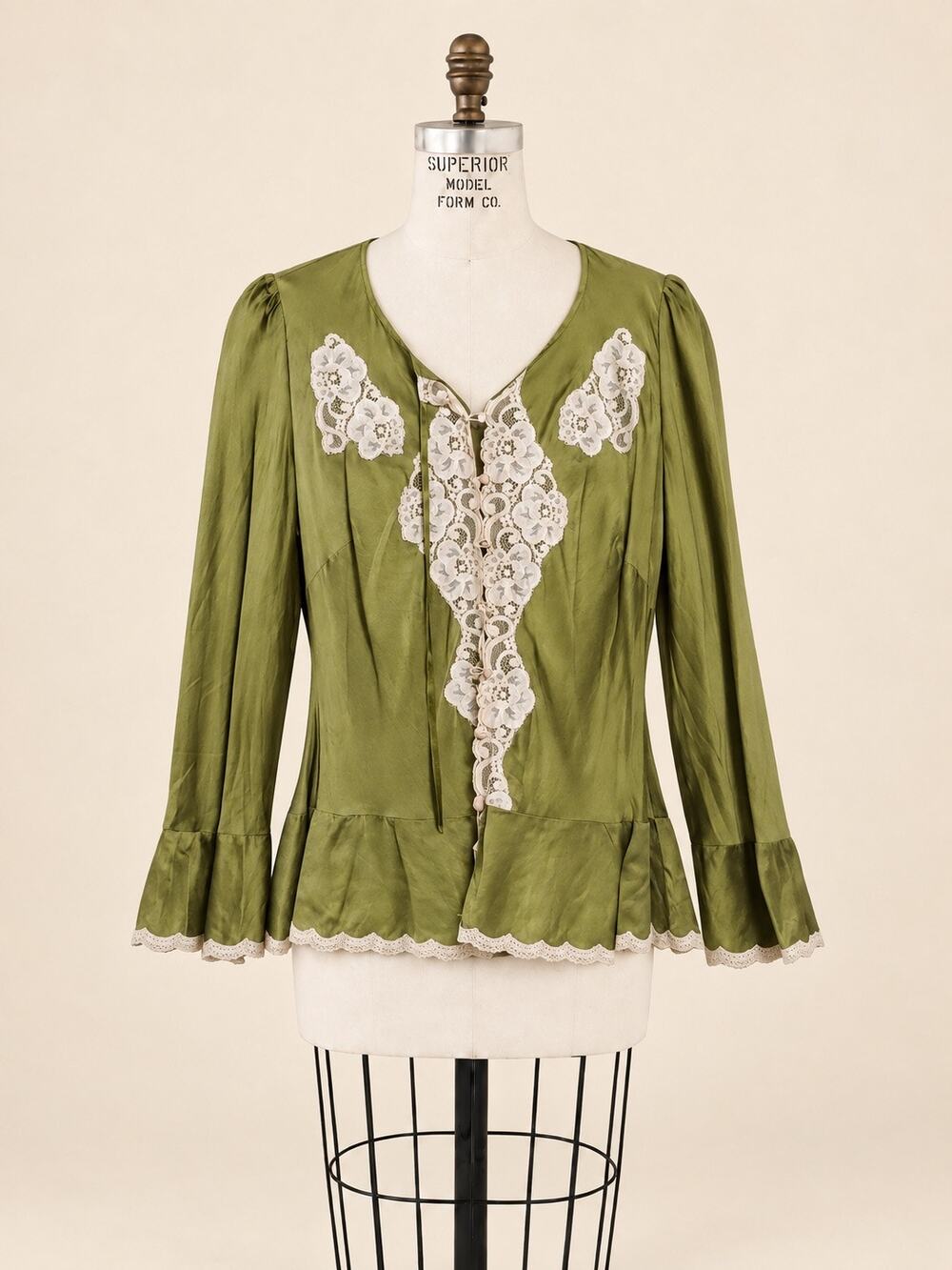 Vintage Free People Olive Silk Lace Blouse – Medium